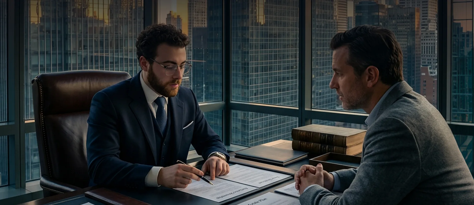 Estate planning attorney reviewing documents with a client in a Manhattan office